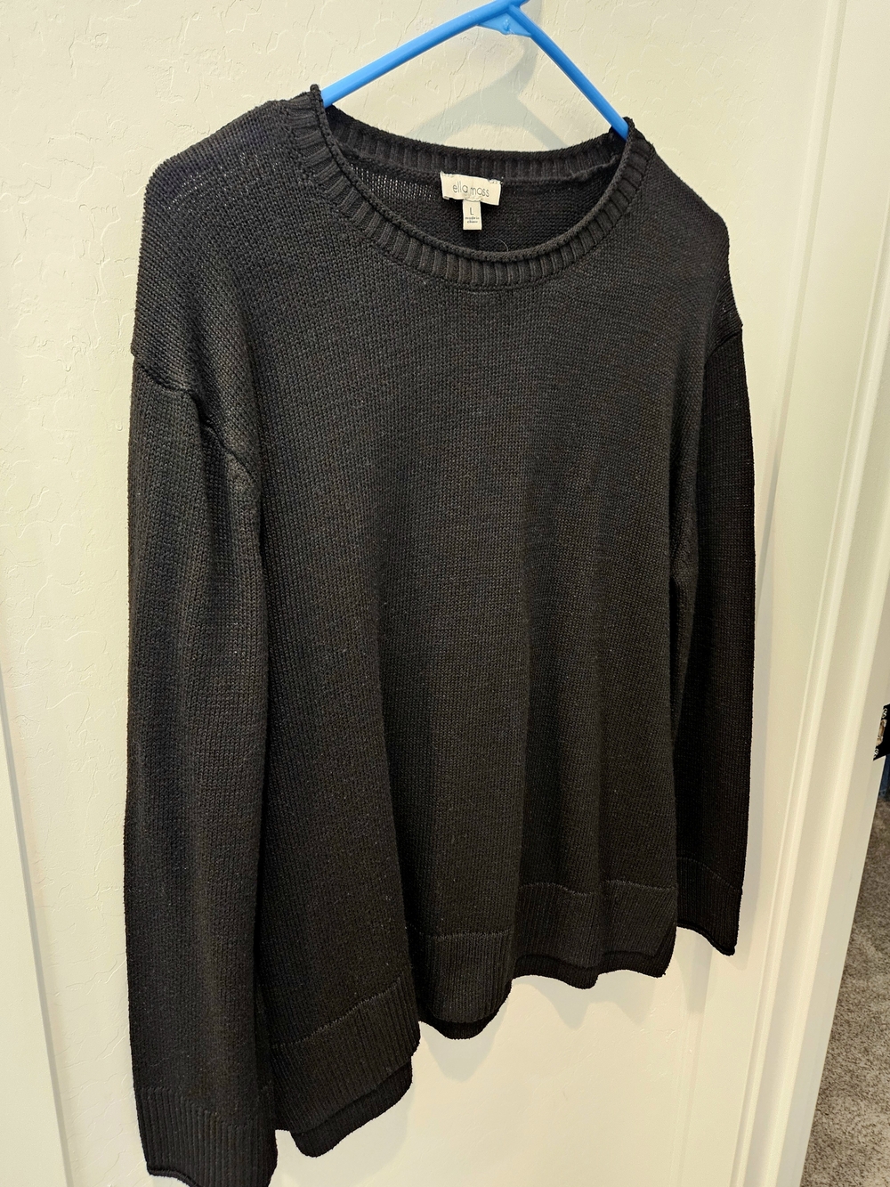 Ella Moss Womens Black Crewneck Sweater